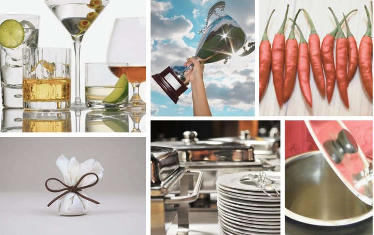 Weitere Angebote. Eine Collage, die weitere Angebote von Al-Layal Catering zeigt, darunter Gastgeschenke, Leihgeschirr, Getränke und Leihgegenstände.